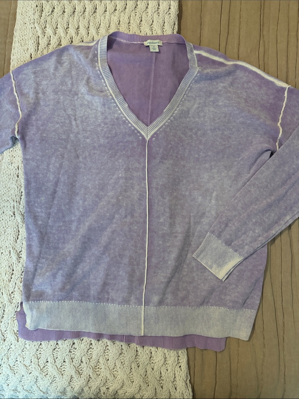 Sundance Lavender V-Neck Pullover with Contrast Trim